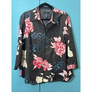 Vintage Silk Land Womens Button Front Size XL 1X 100% Silk Beaded Jacket Blazer